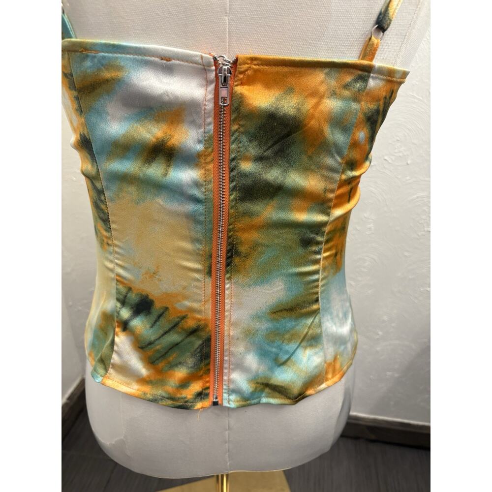 Pretty Little Thing Women’s Orange Tie Dye Structured Corset Top Size 8 Bustier - Picture 6 of 10